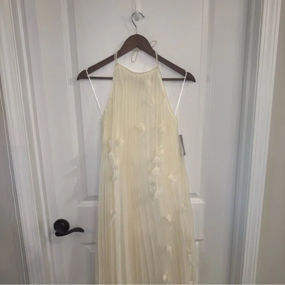 Elliatt Emelia Floral Appliqu Pleated Georgette Halter Maxi Dress in Ivory